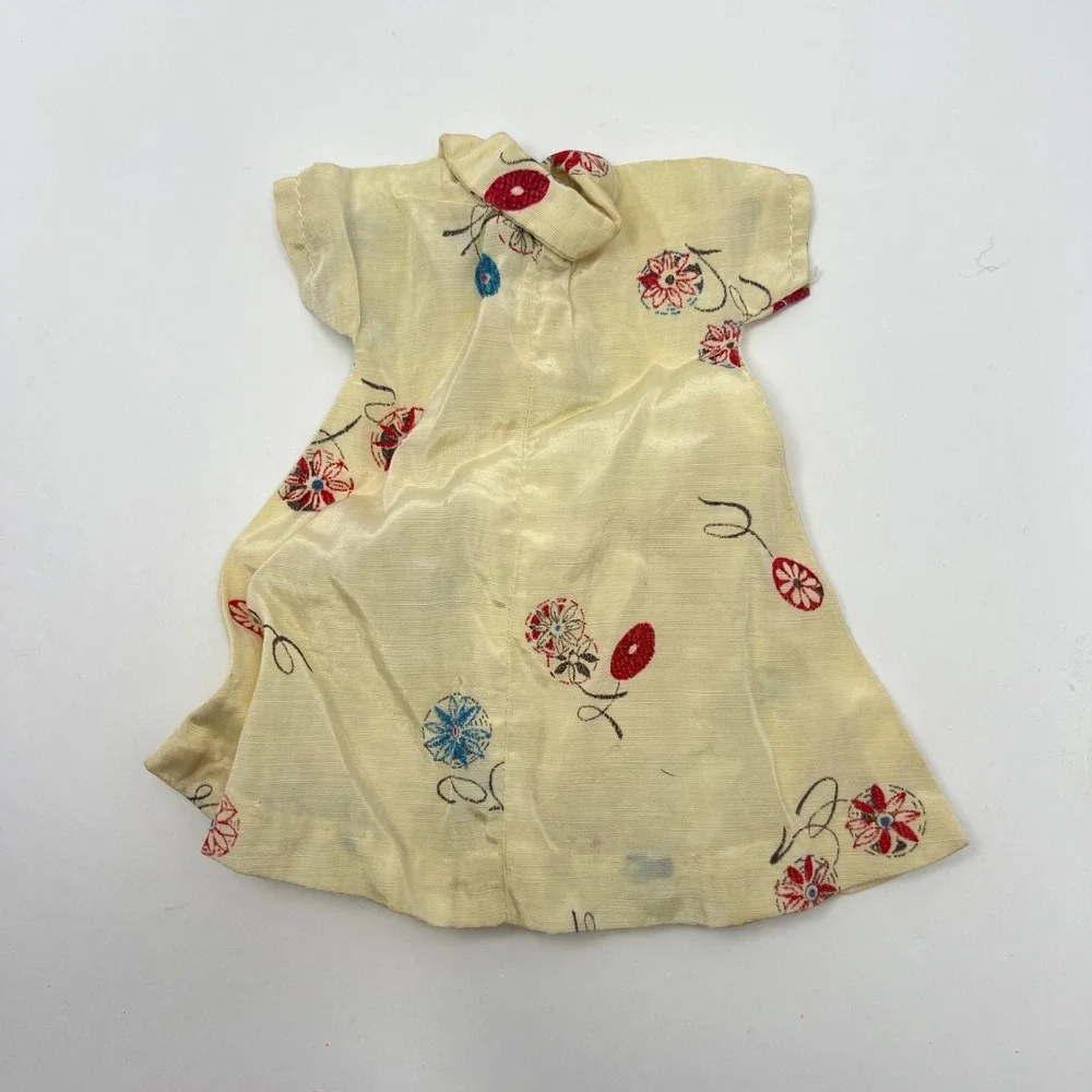 Vintage 50s Floral Doll Dress Satin Cream Print Retro Collectible Antique Style